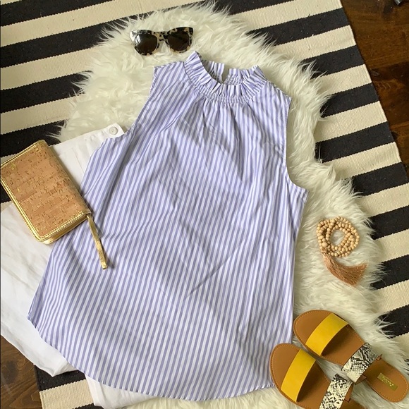 NWT Banana Republic blue stripe ruffle neck top - Picture 2 of 7